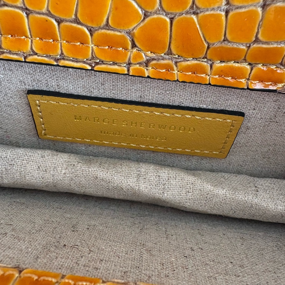 Marge Sherwood Mini Croc Embossed Leather Bag Yellow Top Handle Crossbod - Picture 10 of 10